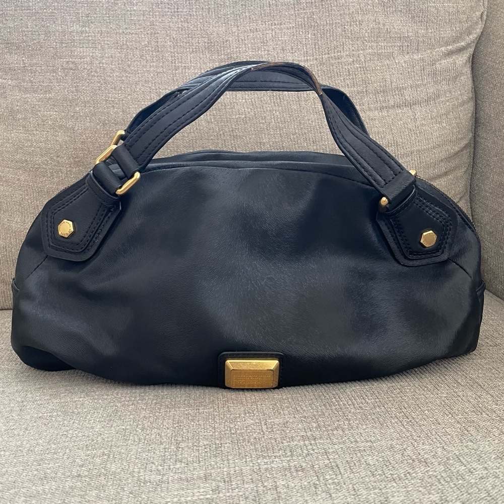 Marc Jacobs Catherine Satchel Black Textured PVC Antiqued Gold Purse Doctor Bag
